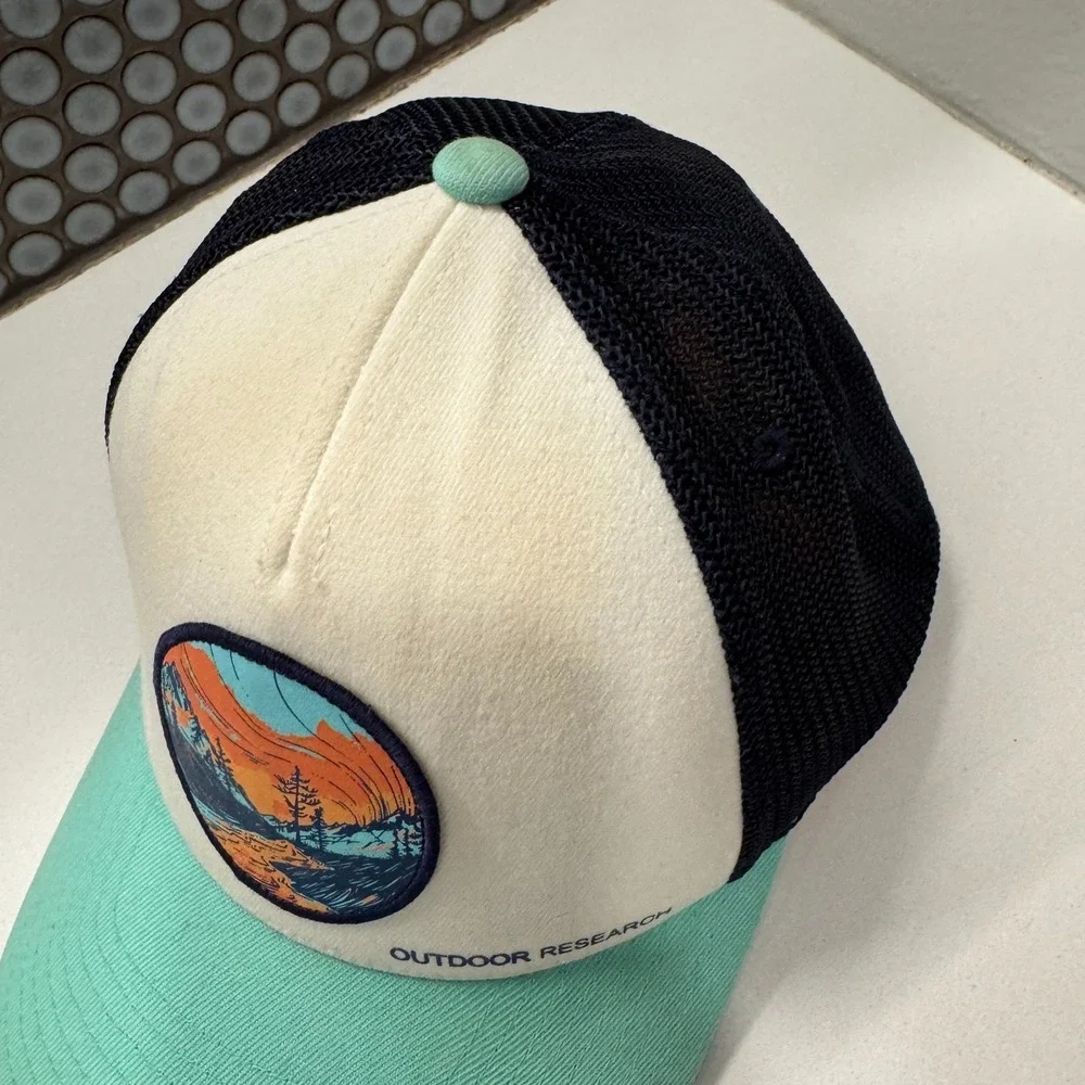 Outdoor Research Hat Cap Mens Trucker Snap Back Mesh‎ Back Graphic Logo OSFA